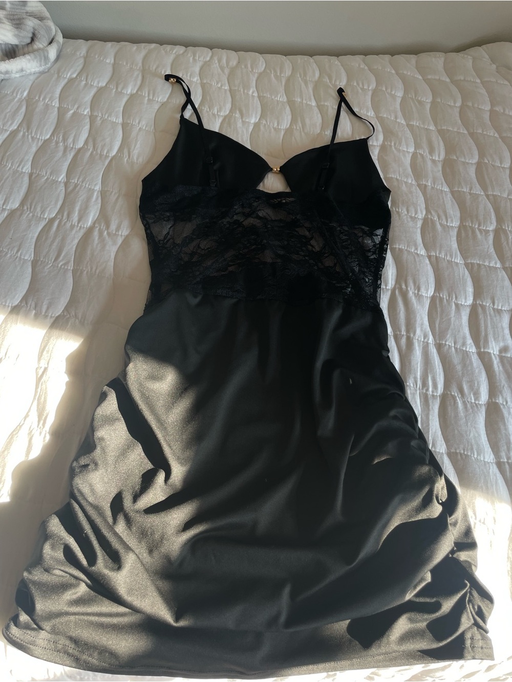 Black Lace-Panel Slip Dress